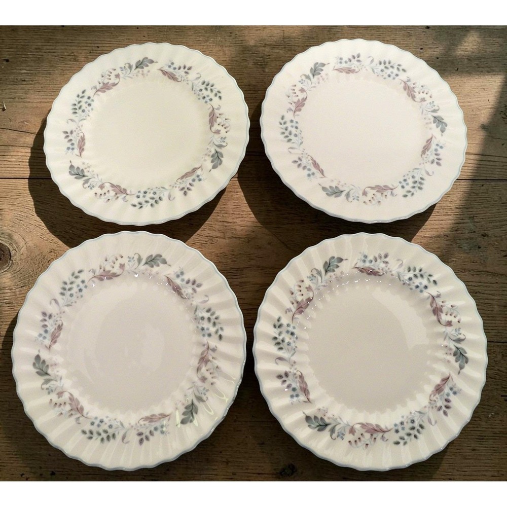 4 Royal Doulton GLEN AULDYN Salad Plates Aqua Gray Pink Flowers H4959